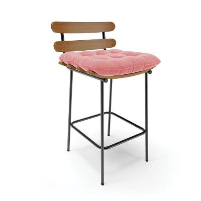 Banqueta Costela Suede Base Metálica Preto Cor Rose