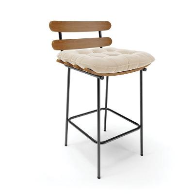 Banqueta Costela Suede Base Metal Bege