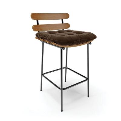 Banqueta Costela Suede Base Metal Marrom