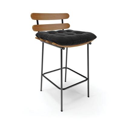 Banqueta Costela Suede Base Metal Preto