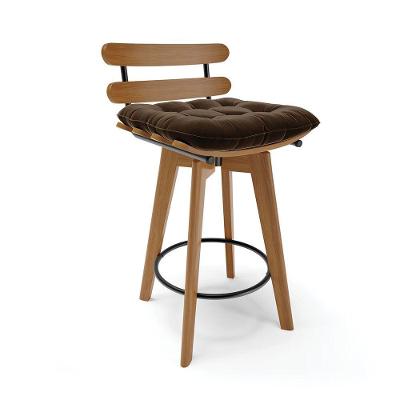 Banqueta Giratória Costela Suede Base Madeira Marrom