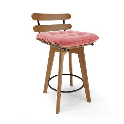 Banqueta Giratória Costela Suede Base Madeira Ma70 Cor Rose