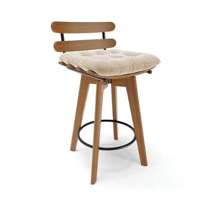 Banqueta Giratória Costela Suede Base Madeira Ma70 Cor Bege