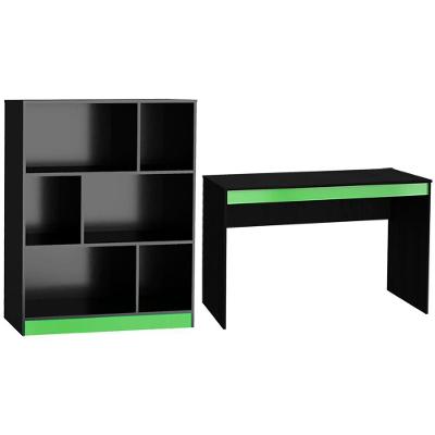 Mesa E Estante Para Escritorio Gamer B28 Preto Verde Novam Preto Verde