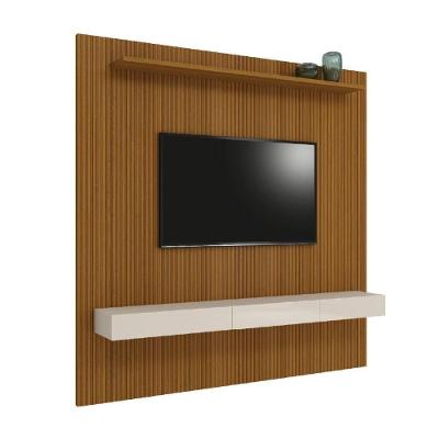 Painel Para Tv Até 75 Polegadas Ripado Impressão 3D Egeo Com Prateleira 2,25M Cedro Edn Cedro