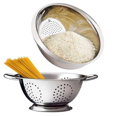 Kit Multiuso Escorredor De Arroz E Macarrão Inox 2 Peças