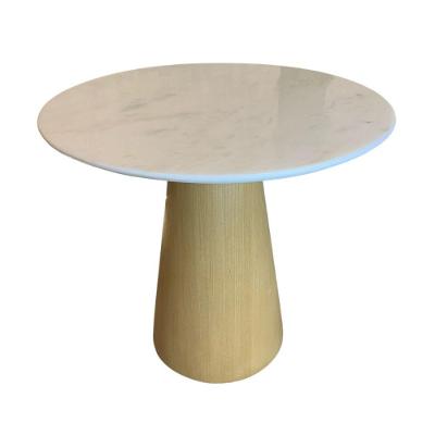 Mesa Cone 100cm Base Madeira Natural Freijó e Tampo Branco
