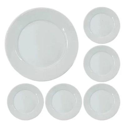 Jogo Com 6 Pratos Para Jantar Porcelana 24,5 Cm Bar Hotel Germer