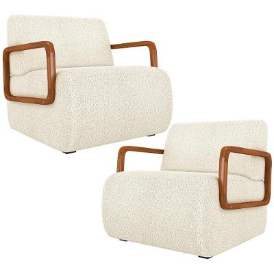 Kit 02 Poltronas Decorativa Orgânica Bruxelas K01 Bouclê Creme - Lyam Decor
