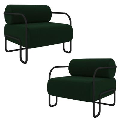 Kit 2 Poltronas Decorativas Sala De Estar Polatsk Base Industrial De Ferro Veludo Verde G33