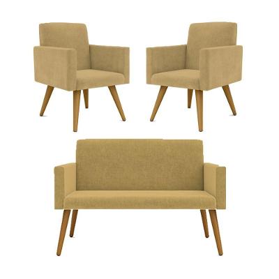 Kit Namoradeira + 2 Poltronas Decorativas Balaqui Capuccino