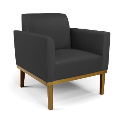Poltrona Decorativa Pés Fixo Em Madeira Castanho Pu Preto