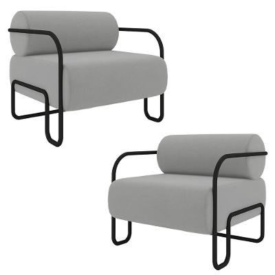 Kit 2 Poltronas Decorativas Sala De Estar Polatsk Base Industrial De Ferro Veludo Cinza Claro G33