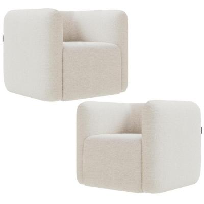 Kit 02 Poltronas Decorativas Para Sala De Estar Fixa Living Peônia K01 Bouclê Creme