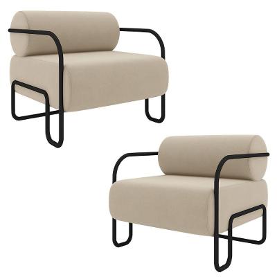 Kit 2 Poltronas Decorativas Sala De Estar Polatsk Base Industrial De Ferro Veludo Bege G33