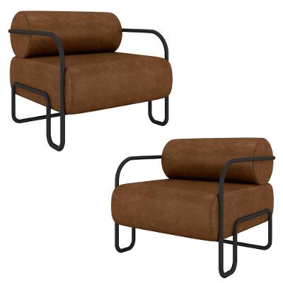 Kit 2 Poltronas Decorativas Sala De Estar Polatsk Base Industrial De Ferro Pu Marrom G33