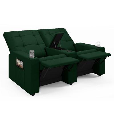 Poltrona Do Papai Reclinável Cinema 2 Lugares Manual Baú Usb Haifa F05 Veludo Verde E - Lyam Decor