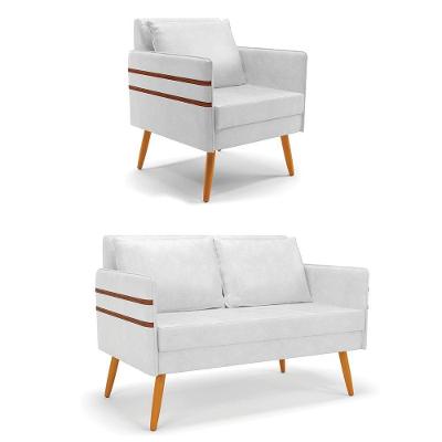 Kit 01 Namoradeira E 01 Poltrona Corano Branco Castanho