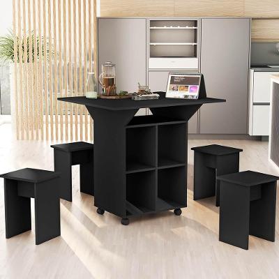 Mesa Buffet Retrátil Basoto Annie Com 4 Bancos Embutidos 100% Mdf - Preto