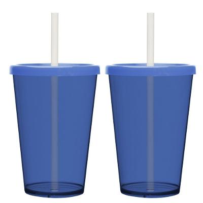 Kit 2 Copos Casal Canudo E Tampa Cinema Filmes 670ml Lisos Cor:azul Marinho