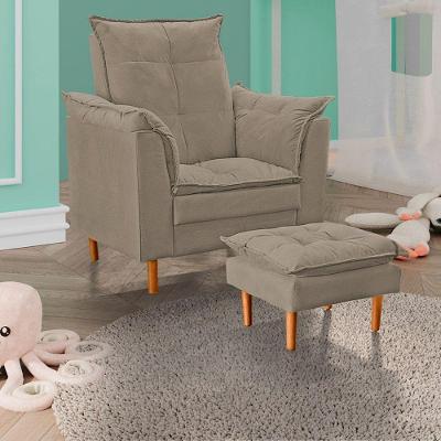Poltrona De Amamentação Com Puff Quarto De Bebê Liz Suede Cor:bege Escuro