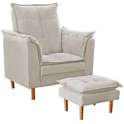 Poltrona De Amamentação Com Puff Quarto De Bebê Bia Suede Cor:bege