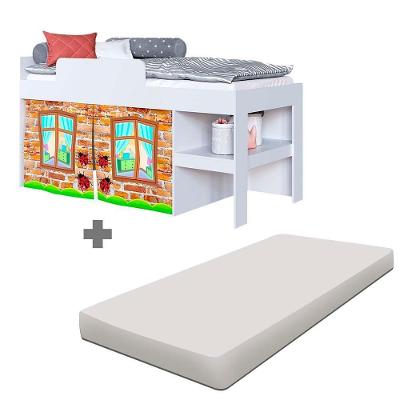 Cama Infantil Elevada Cabaninha Com Colchão Solteiro Branco Imaginação Art In Móveis