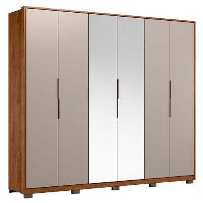 Guarda Roupa Casal Atrice 6 Portas Nogueira Nude Prime Tx Com Espelho E Pés Demóbile - Demartêz