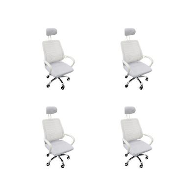Kit 4 Cadeiras Escritório Diretor Tela Mesh Encosto De Cabeça Branco