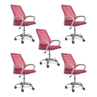 Kit 5 Cadeiras De Escritório Esteirinha Mesh Ergonômica Rosa