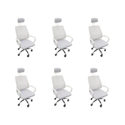 Kit 6 Cadeiras Escritório Diretor Tela Mesh Encosto De Cabeça Branco