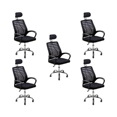 Kit 5 Cadeiras Escritório Diretor Tela Mesh Encosto De Cabeça Preto