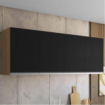 Armário Aéreo Para Cozinha Ambiente Andréia 4 Portas 150 Cm Amendoa Preto - Ajl