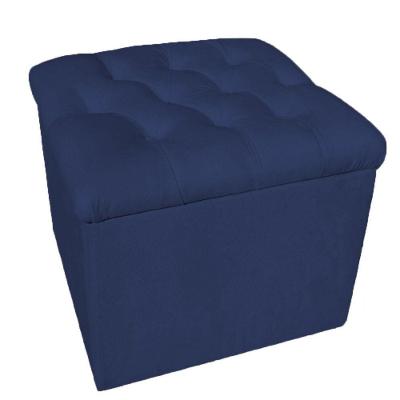 Puff Baú Decorativo 51x51 Suede Azul Marinho - Majú Decor