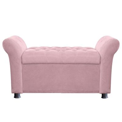 Recamier Baú Sapateira Louis 160x Cama Queen Size Suede Rosa Bebe - Majú Deor