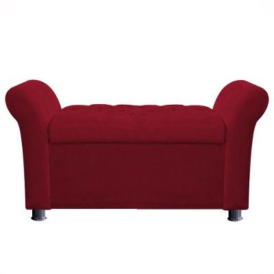 Recamier Baú Sapateira Louis 160x Cama Queen Size Suede Vermelho - Majú Deor
