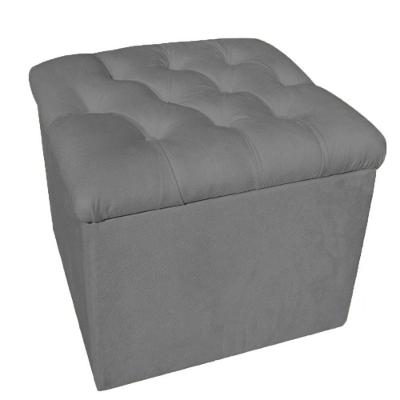 Puff Baú Decorativo 51x51 Suede Cinza - Majú Decor
