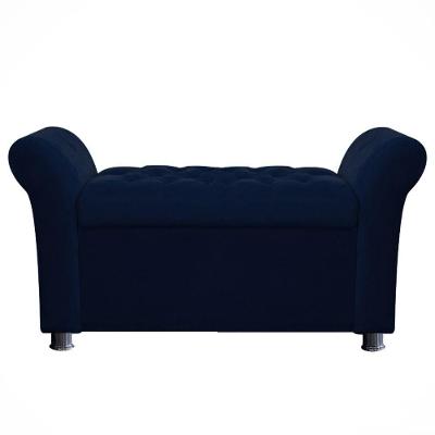 Recamier Baú Sapateira Louis 160x Cama Queen Size Suede Azul Marinho - Majú Deor