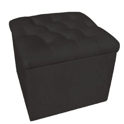 Puff Baú Decorativo 51x51 Suede Preto - Majú Decor