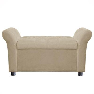 Recamier Baú Sapateira Louis 140x Suede Bege - Majú Deor