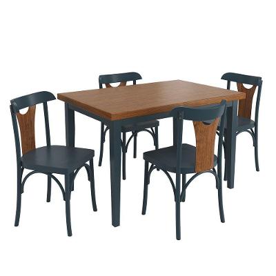 Conjunto Sala De Jantar E Cozinha Com 4 Cadeiras Y Madeira Maciça Azul Petróleo