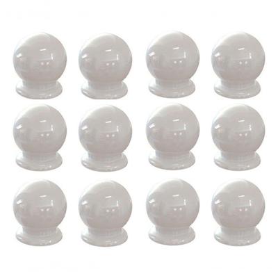 Kit Com 12 Puxadores Para Gaveta Cômoda Armário Guarda Roupa Formato De Bolinha Plástico Branco