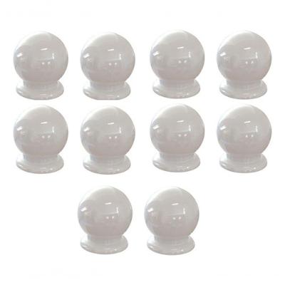 Kit De 10 Puxadores Para Gaveta Cômoda Armário Guarda Roupa Formato De Bolinha Plástico Branco
