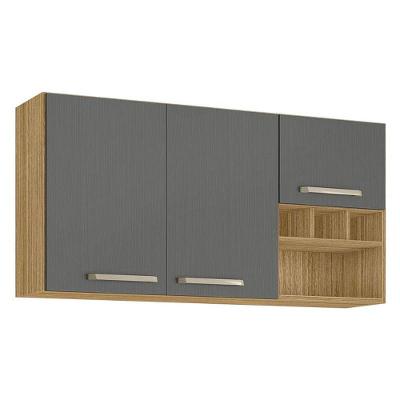Armário Aéreo Ametista 3 Portas E 3 Garrafas 120 Cm Freijó Gris - Kits Paraná