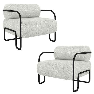 Kit 2 Poltronas Decorativas Sala De Estar Polatsk Base Industrial De Ferro Bouclê Cinza Claro G33