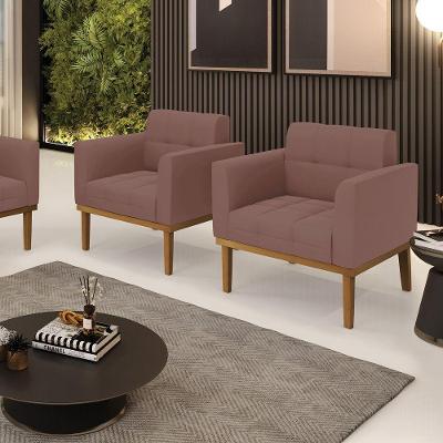 Kit 2 Poltronas Decorativas Pés Fixo Em Madeira Castanho Veludo Rose