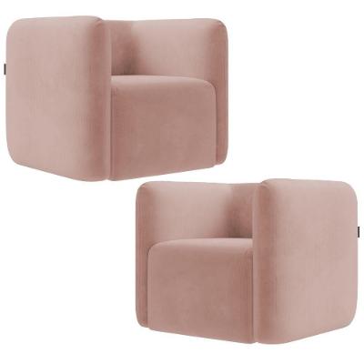 Kit 02 Poltronas Decorativas Para Sala De Estar Fixa Living Peônia K01 Veludo Rosê