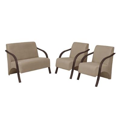Conjunto Vênus 2 Poltronas De 1 Lugar E 1 De 2 Lugares Braço Madeira D Salla Suede