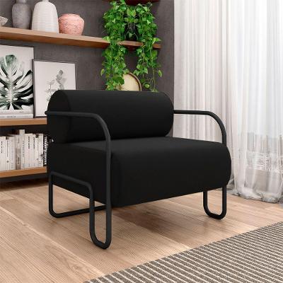 Poltrona Decorativa Sala De Estar Polatsk Base Industrial De Ferro Veludo Preto G33