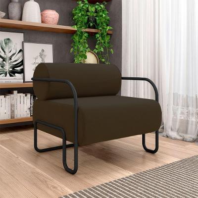 Poltrona Decorativa Sala De Estar Polatsk Base Industrial De Ferro Veludo Marrom G33